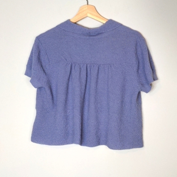 Eileen Fisher 100% Wool Periwinkle Purple Open Cardigan Short Sleeve Knit Size M - Picture 12 of 15
